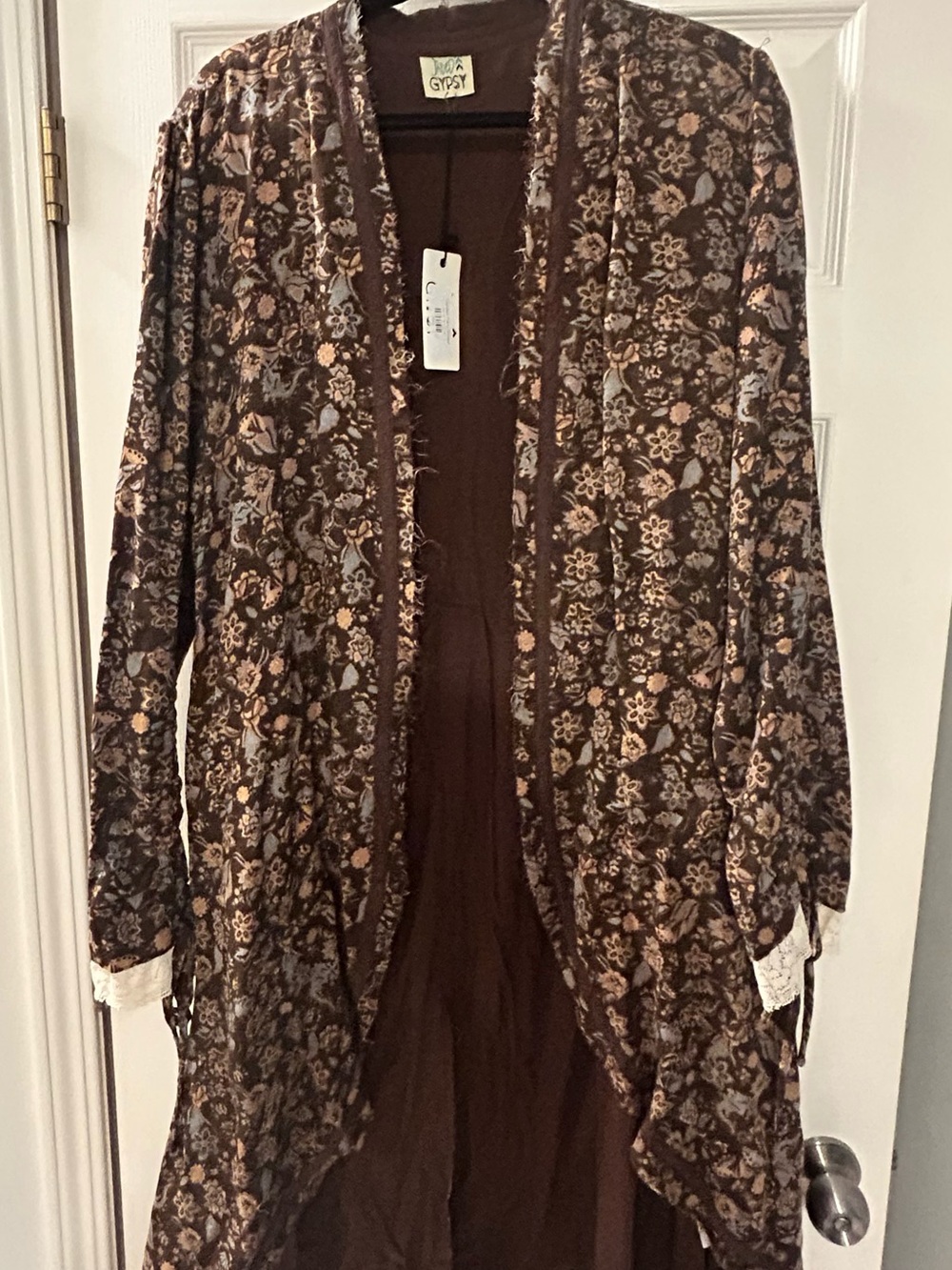 Jaded Gypsy brown Floral Open Drape Cardigan